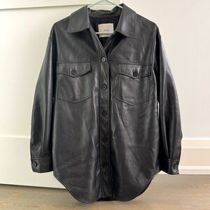 WILFRED (Aritzia) The Ganna Shirt Jacket in Black Vegan Leather (size small).